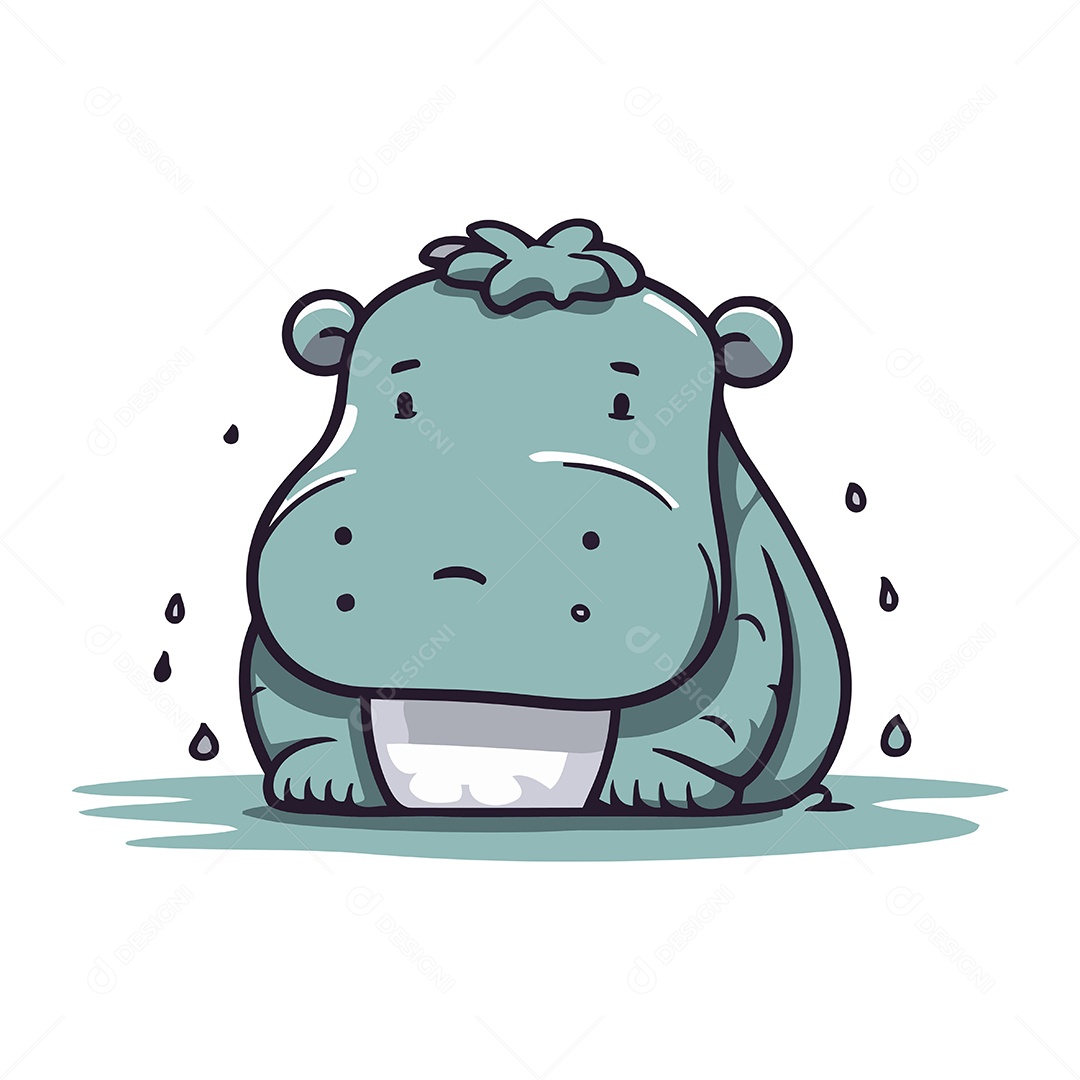 Hipopótamo Fofo de Desenho Animado Ilustração Vetor EPS