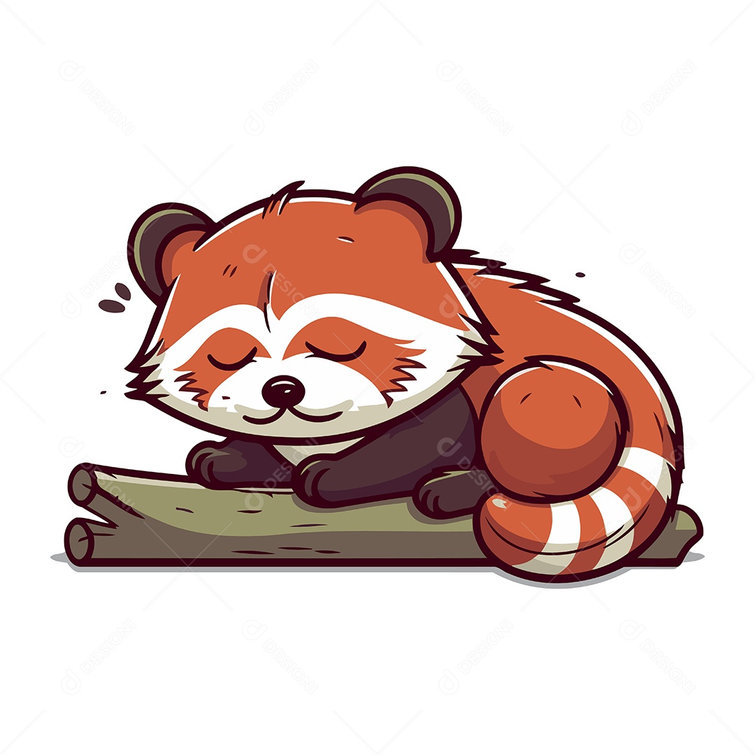 Panda Vermelho Fofo Dormindo no Tronco Ilustração Vetor EPS