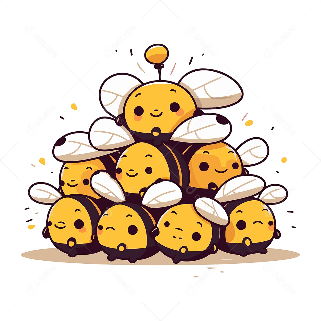 Abelhinhas Fofa de Desenho Animado Ilustração Vetor EPS