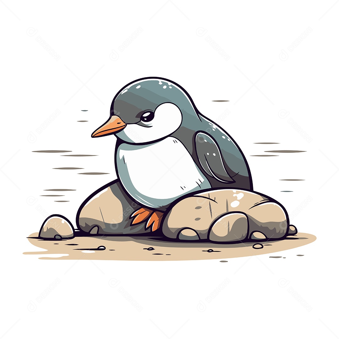 Pinguim Sentado em uma Pedra Ilustração Vetor EPS