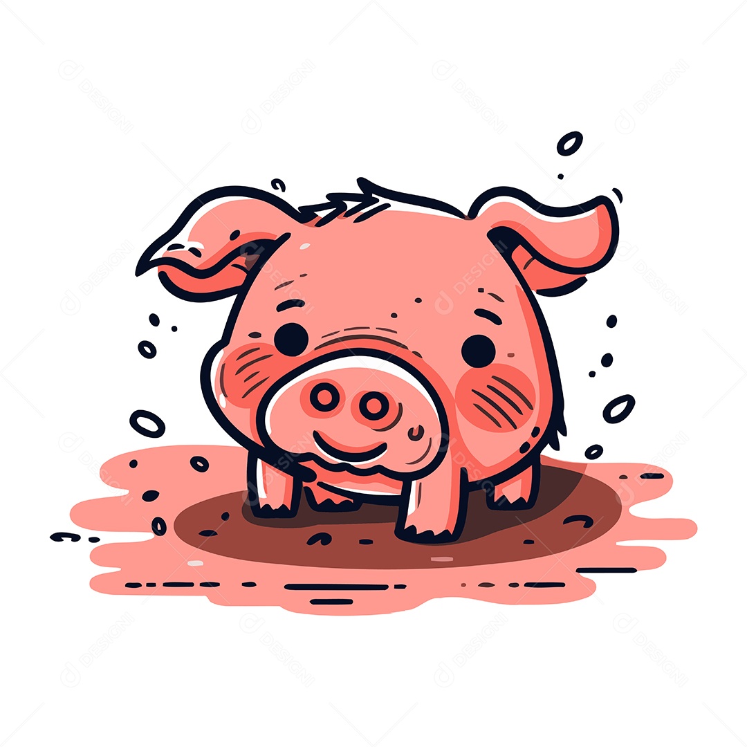 Porquinho de Desenho Animado Ilustração Vetor EPS