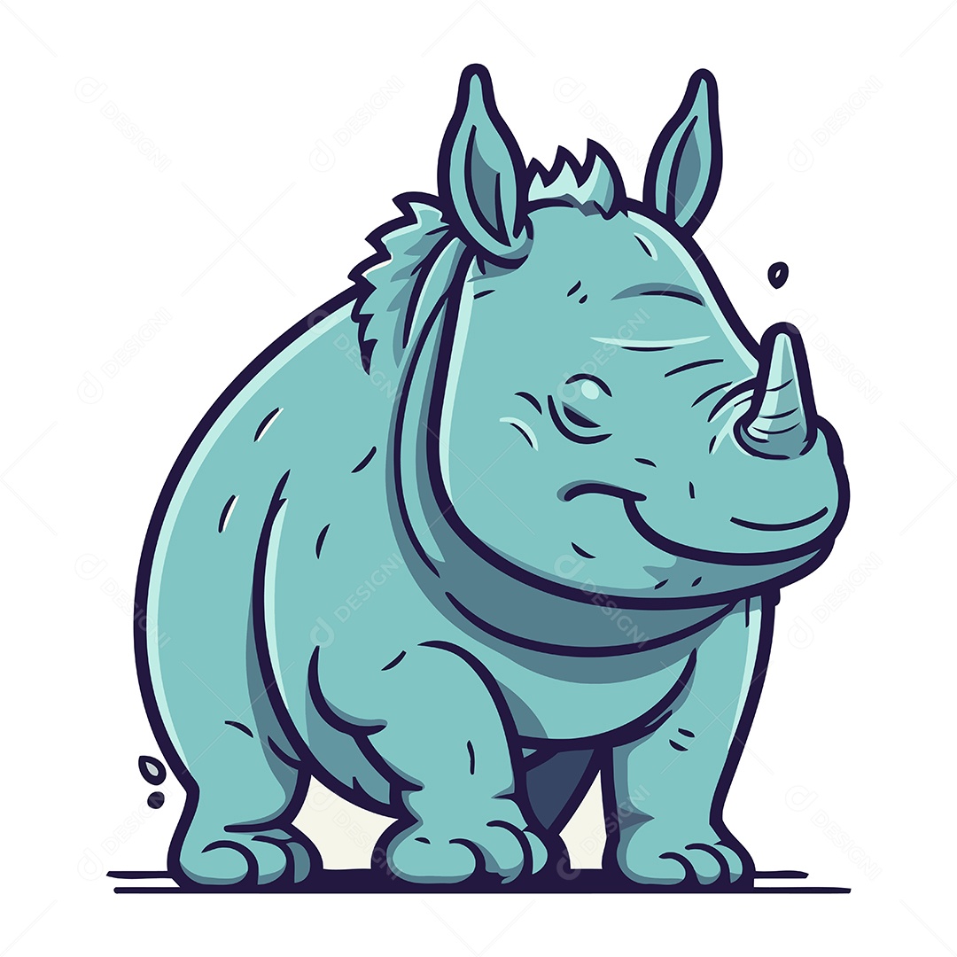 Rinoceronte de Desenho Animado Ilustração Vetor EPS