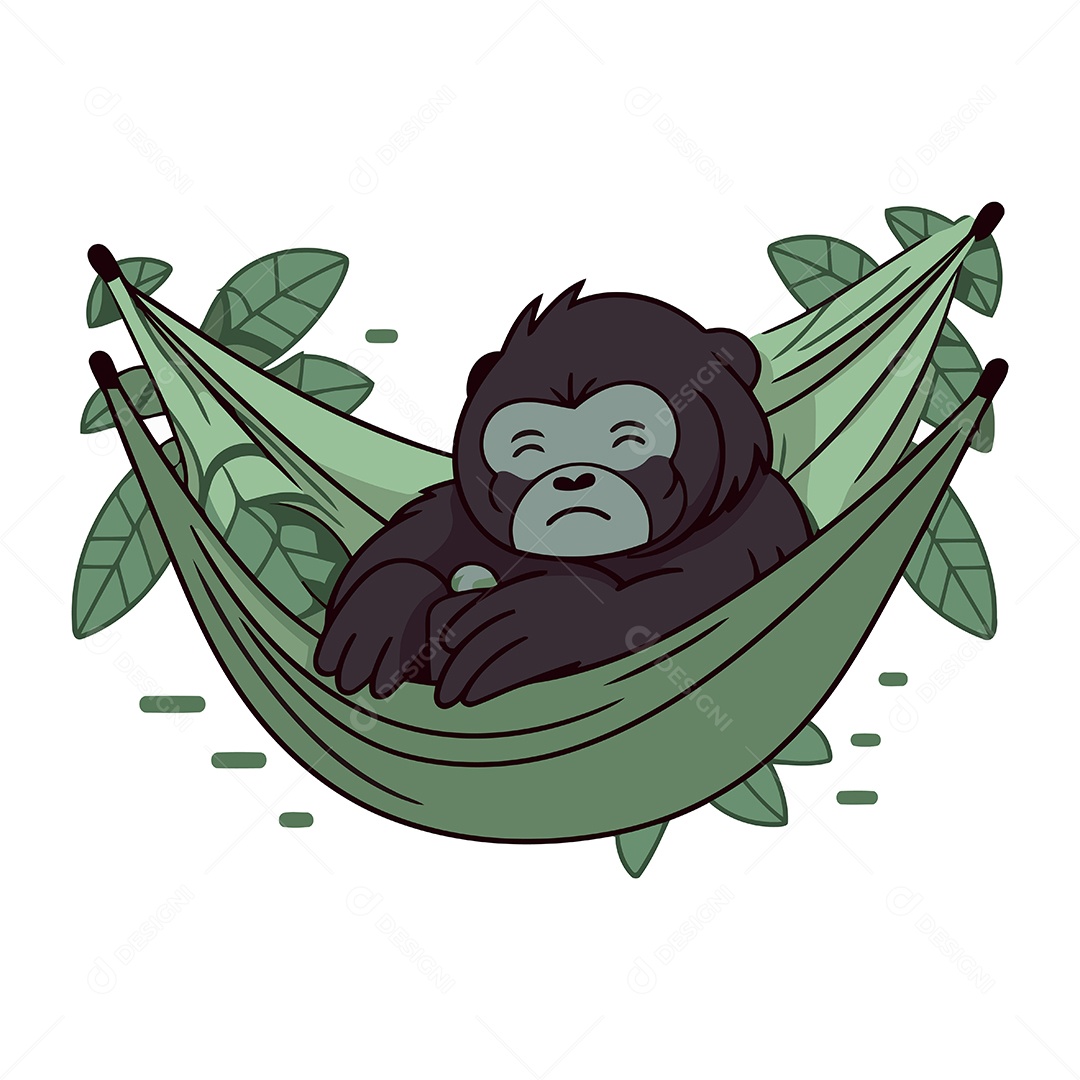 Gorila Dormindo em uma Rede Ilustração Vetor EPS