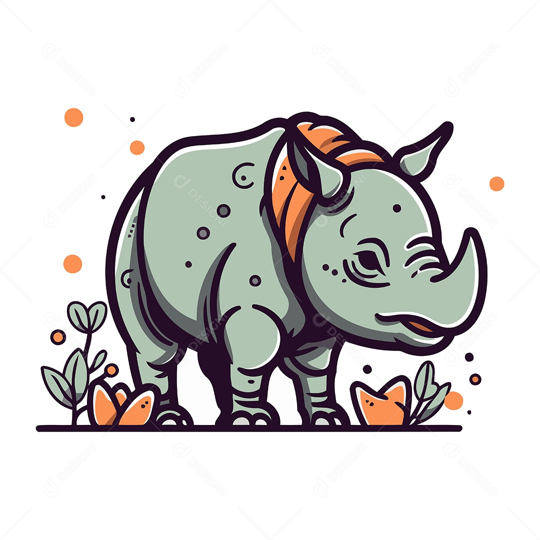 Rinoceronte de Desenho Animado Ilustração Vetor EPS