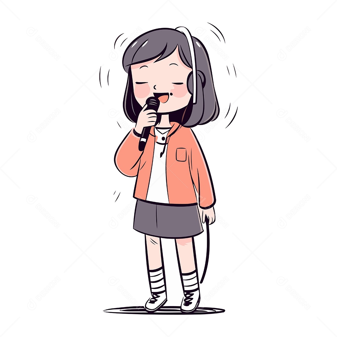 Menina Cantando Karaokê Ilustração Vetor EPS
