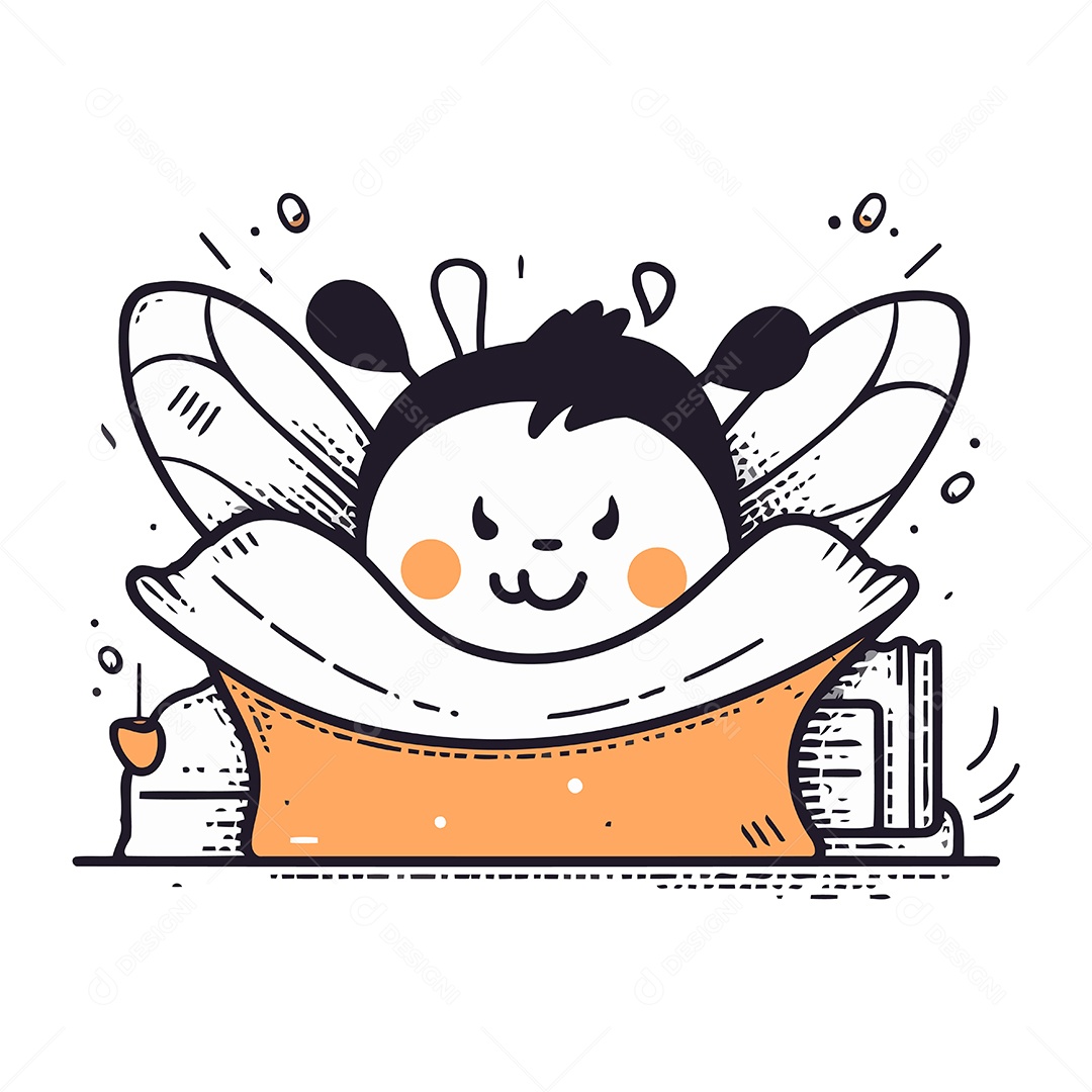 Mosca Fofa de Desenho Animado na Banheira Ilustração Vetor EPS