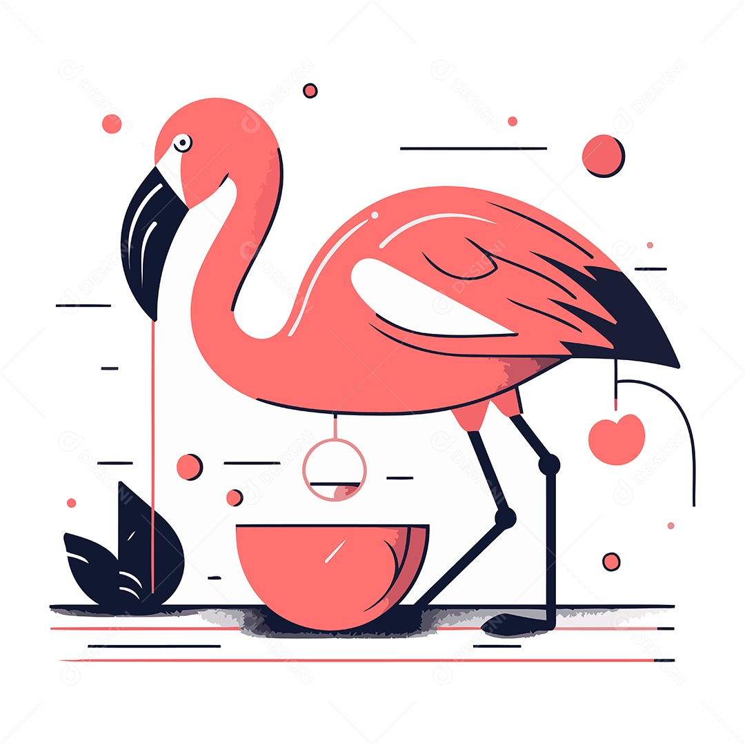 Flamingo de Desenho Animado com uma Tigela Ilustração Vetor EPS