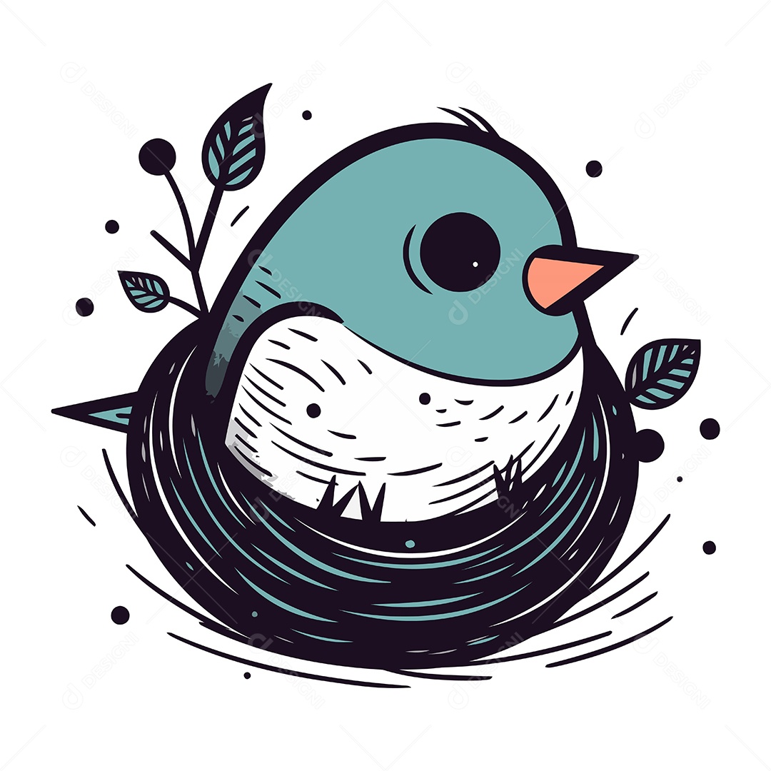 Passarinho Fofo de Desenho Animado em um Ninho Ilustração Vetor EPS