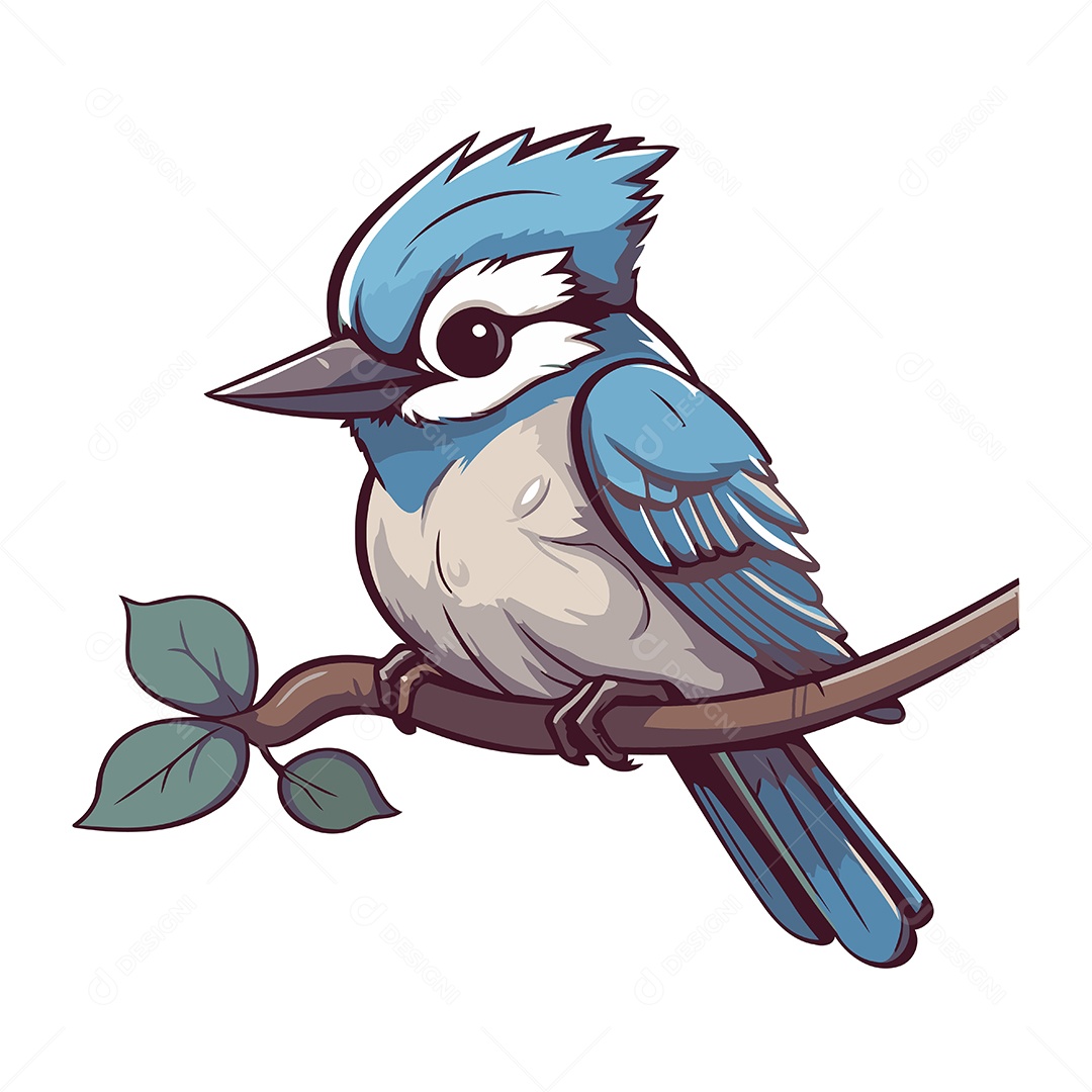Pássaro de Desenho Animado em um Galho Ilustração Vetor EPS
