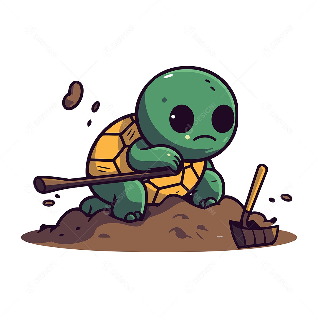Tartaruga Cavando um Buraco no Chão Ilustração Vetor EPS