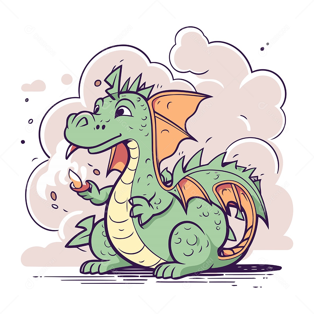 Dragão de Desenho Animado nas Nuvens Ilustração Vetor EPS