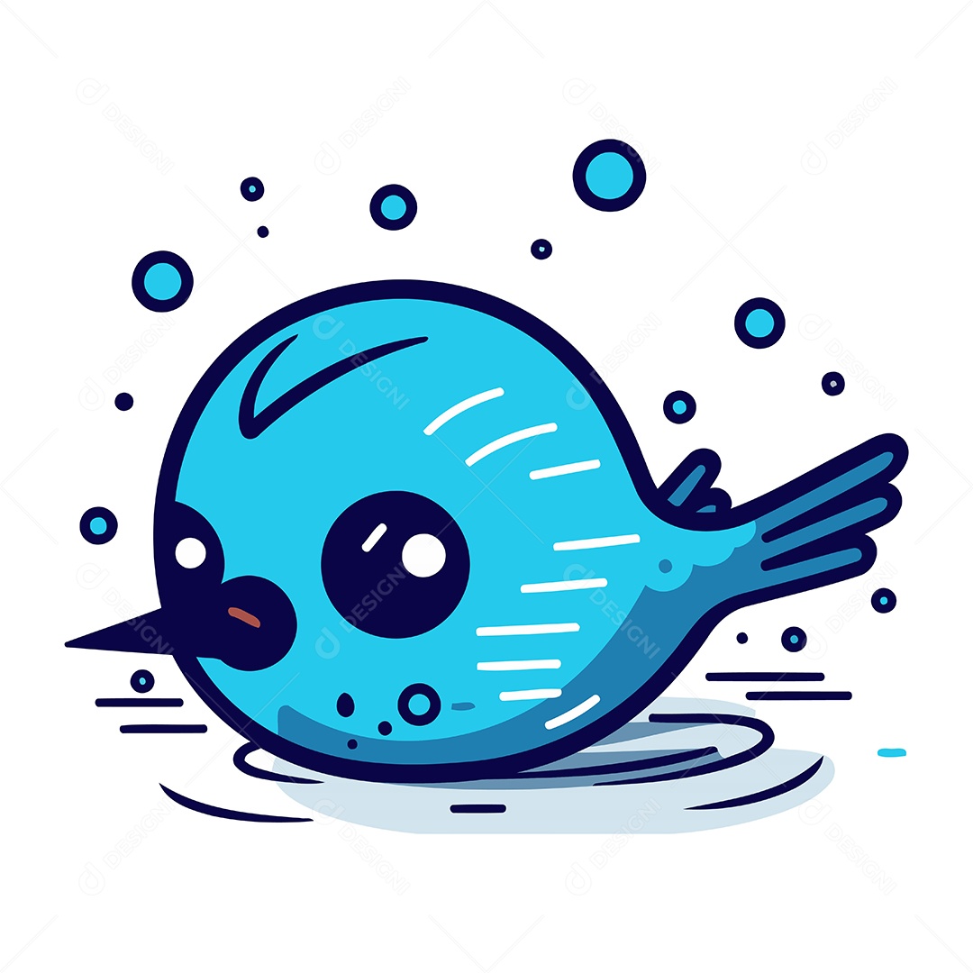 Pássaro Azul Fofo de Desenho Animado na Água Ilustração Vetor EPS