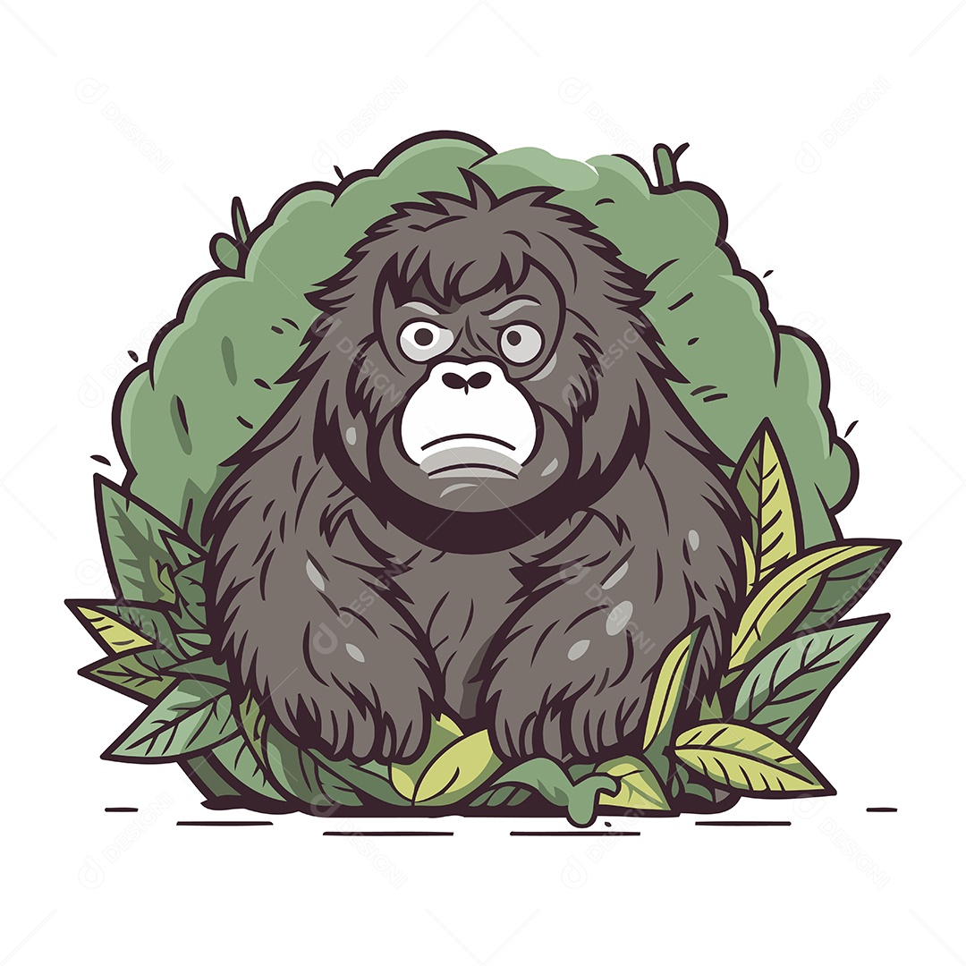 Gorila de Desenho Animado na Selva Ilustração Vetor EPS
