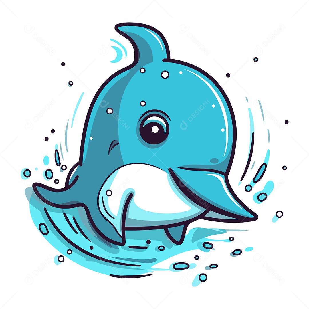 Golfinho de Desenho Animado Ilustração Vetor EPS