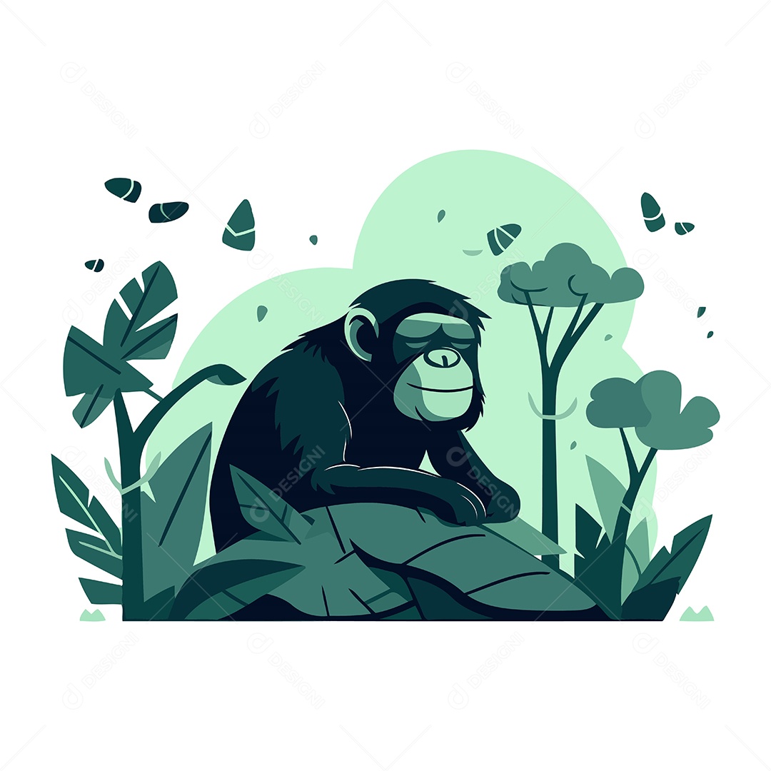 Chimpanzé de Desenho Animado na Selva Ilustração Vetor EPS