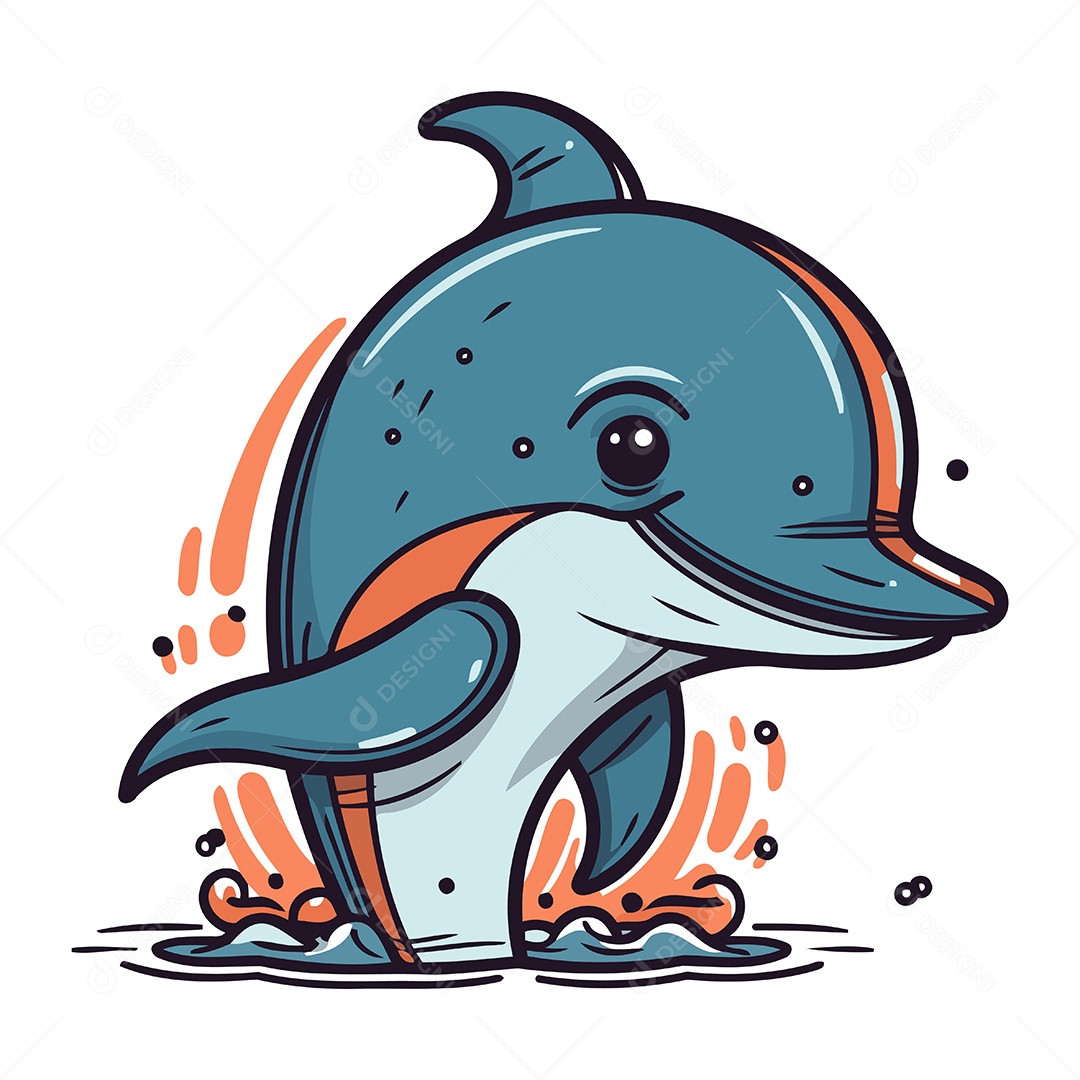 Golfinho Fofo de Desenho Animado Ilustração Vetor EPS