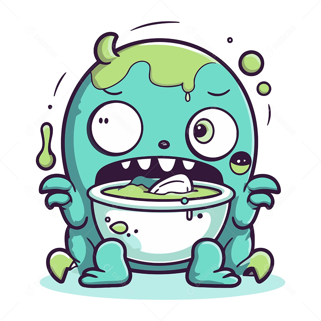 Monstro com uma Tigela de Sopa Ilustração Vetor EPS