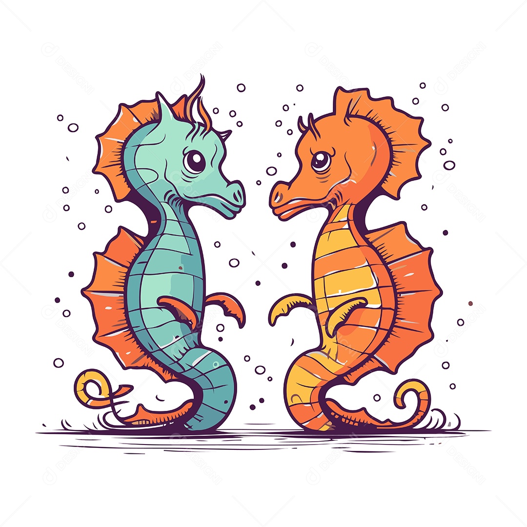 Cavalos Marinho de Desenho Animado Ilustração Vetor EPS