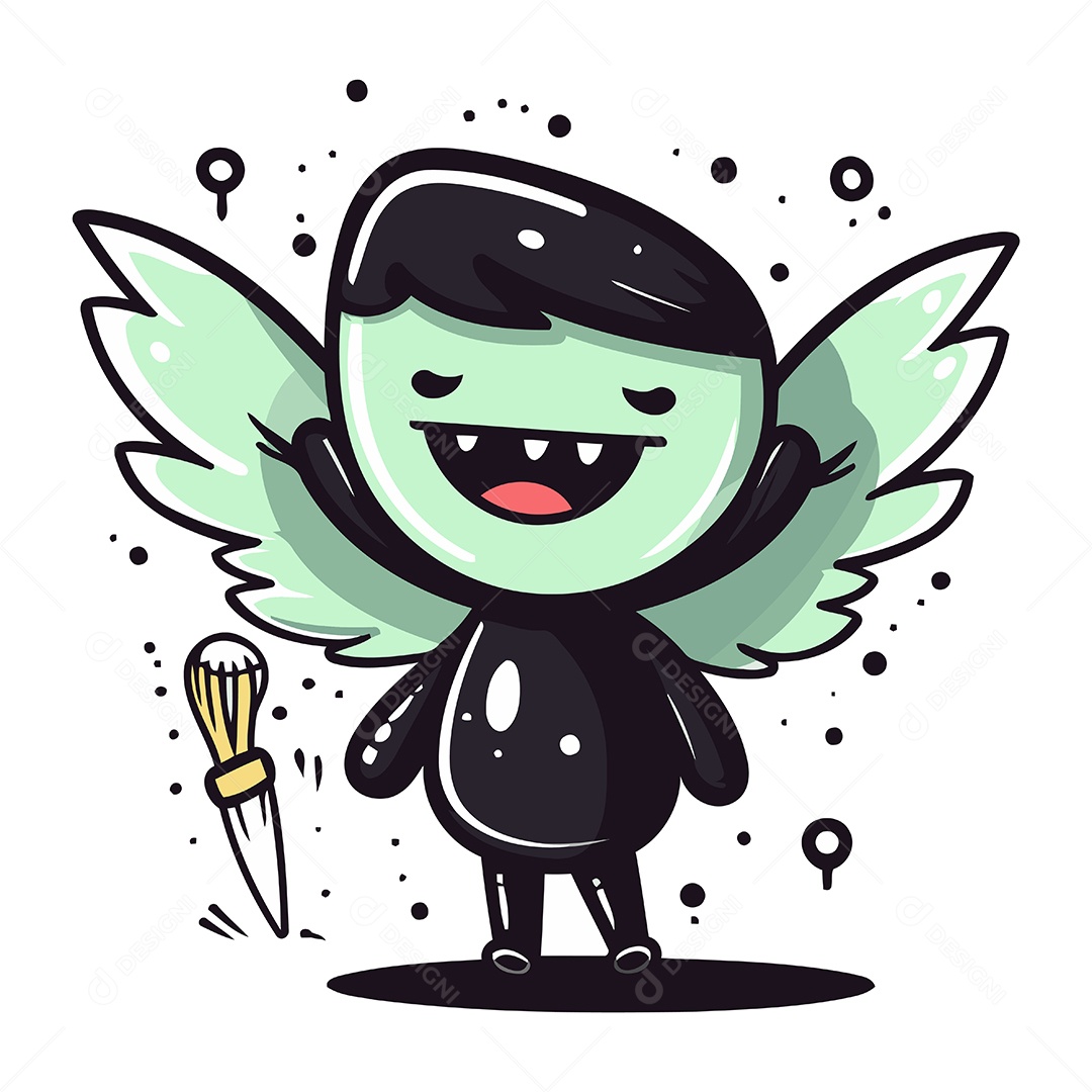 Anjo de Desenho Animado com Asas e Varinha Mágica Ilustração Vetor EPS