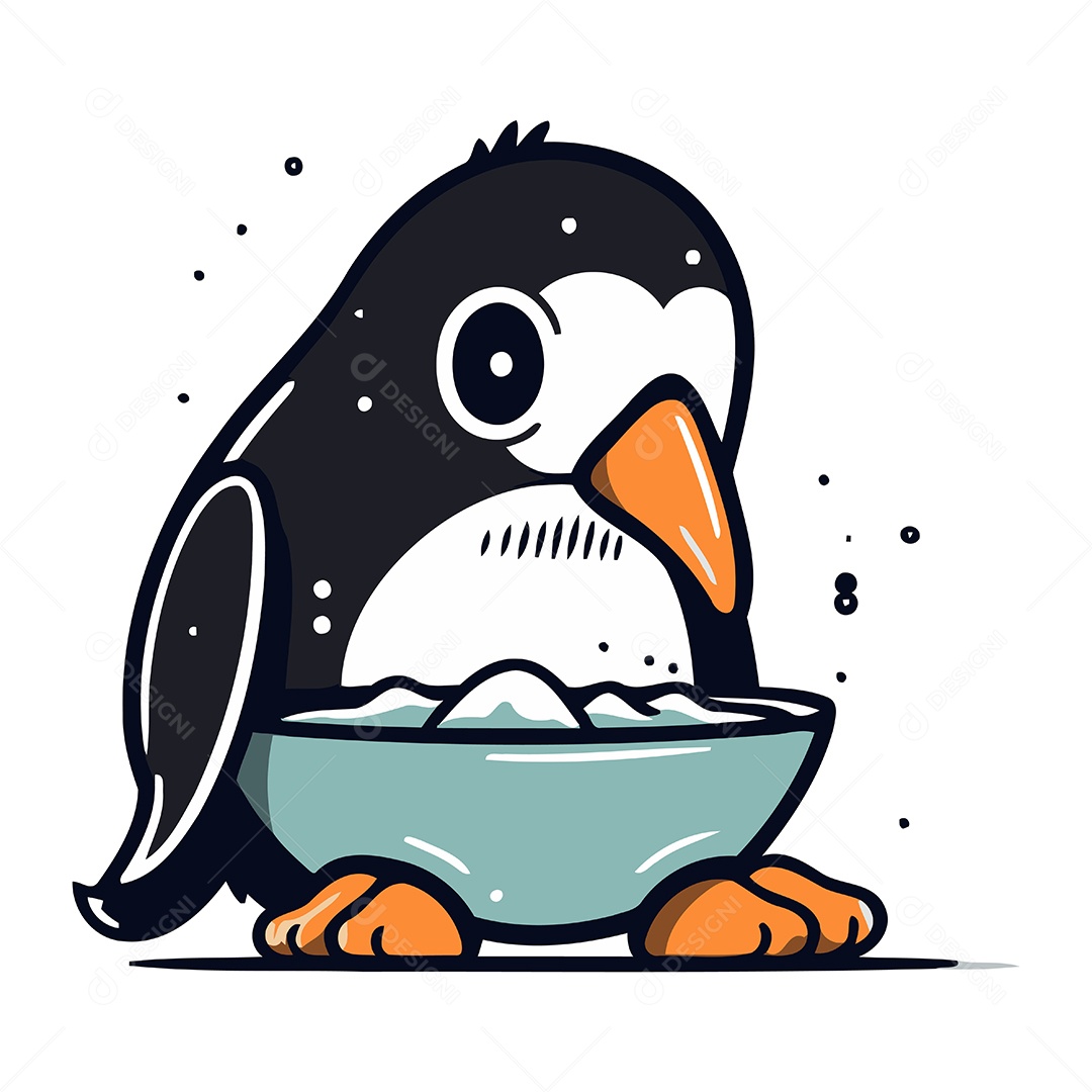 Pinguim com uma Tigela de Comida Ilustração Vetor EPS