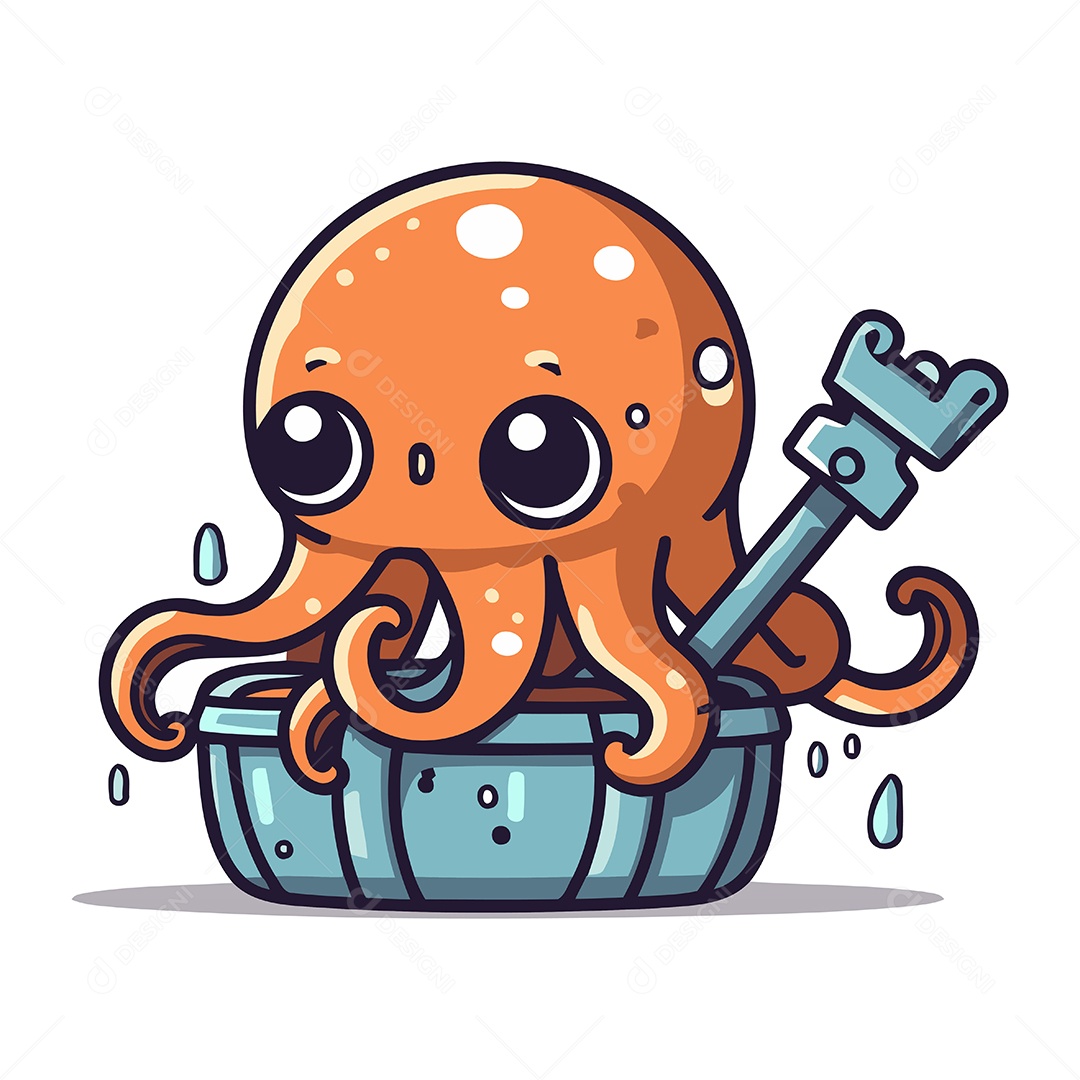 Polvo de Desenho Animado em um Balde de Água Ilustração Vetor EPS