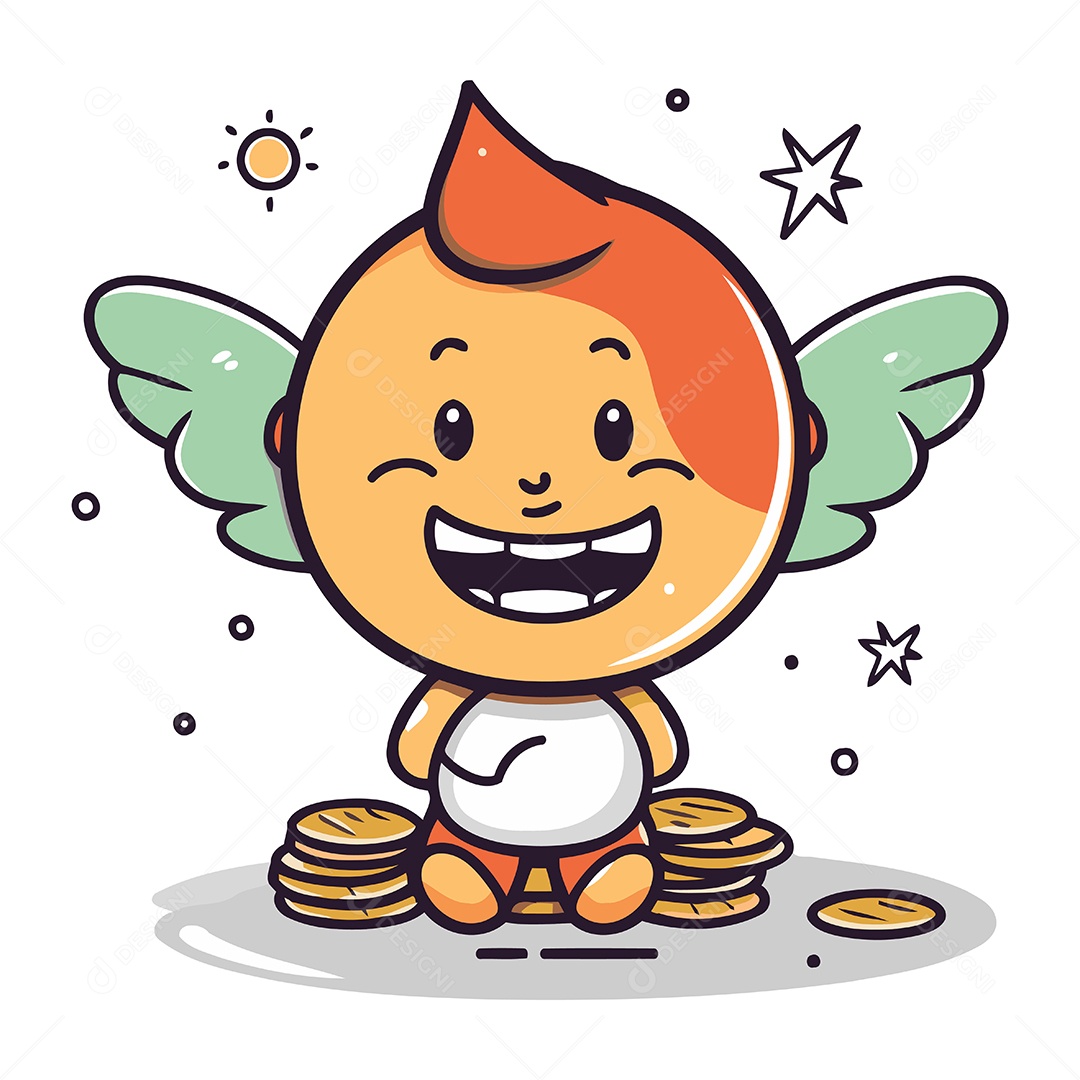 Anjo de Desenho Animado com Dinheiro e Asas Ilustração Vetor EPS