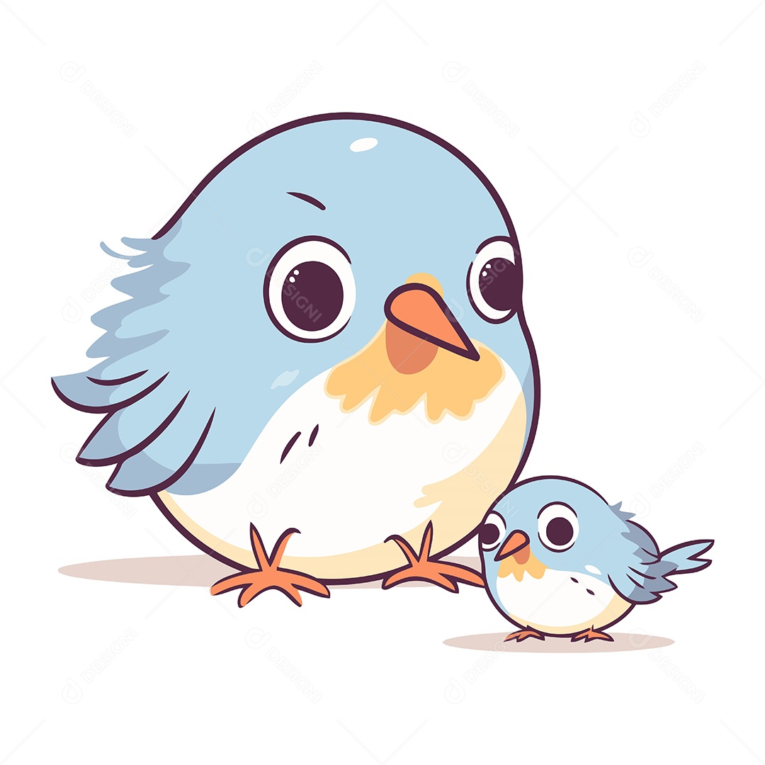 Pássaro Fofo de Desenho Animado com Filhote Ilustração Vetor EPS