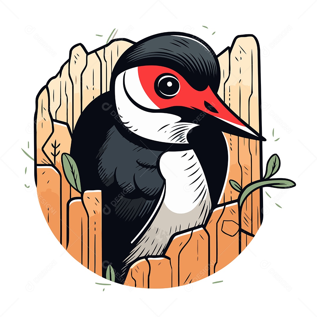 Pica Pau em um Buraco na Cerca Ilustração Vetor EPS