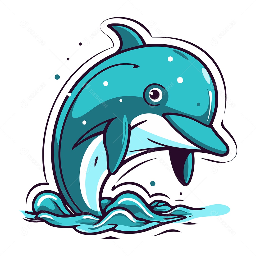Golfinho Fofo de Desenho Animado Ilustração Vetor EPS