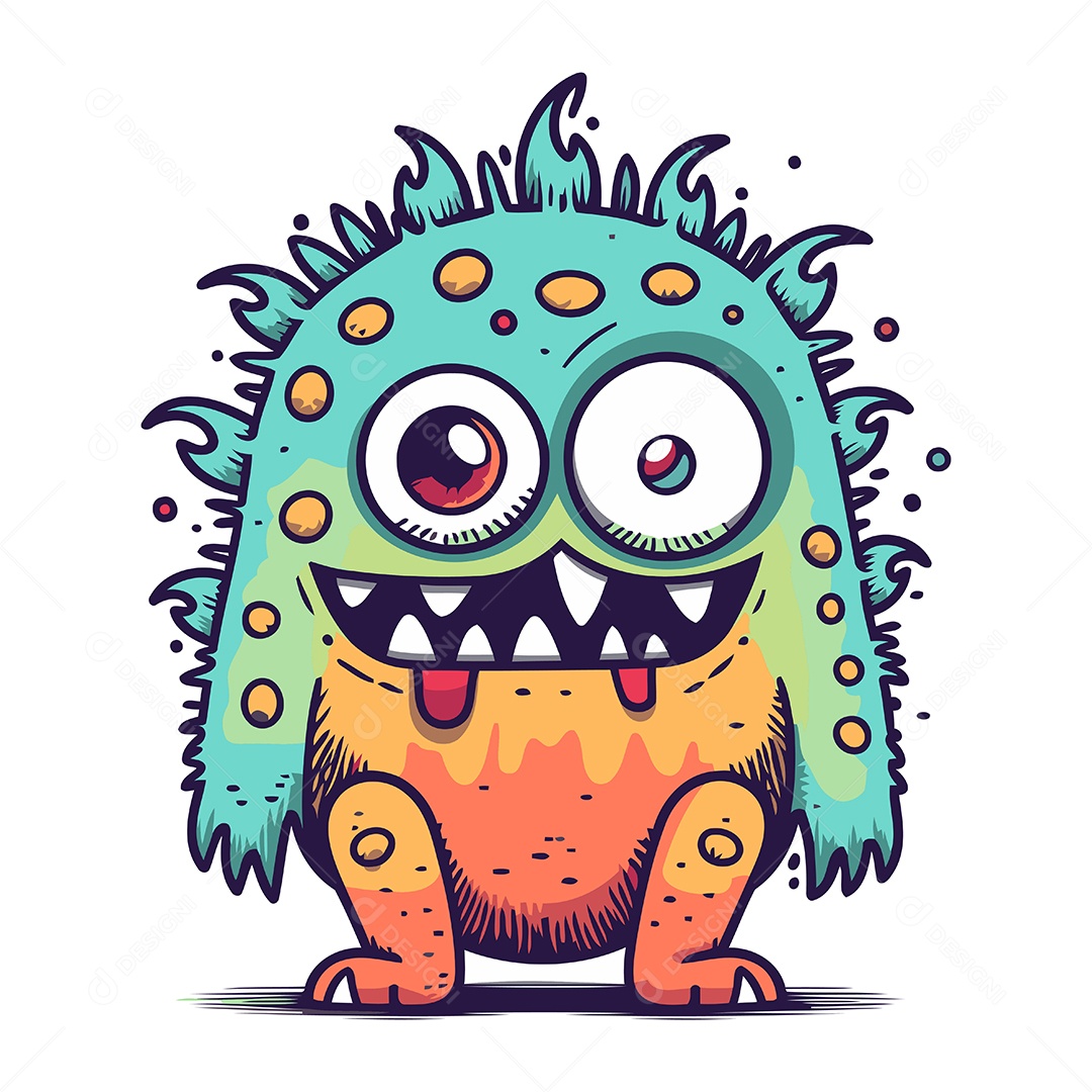 Monstro Engraçado de Desenho Animado Ilustração Vetor EPS