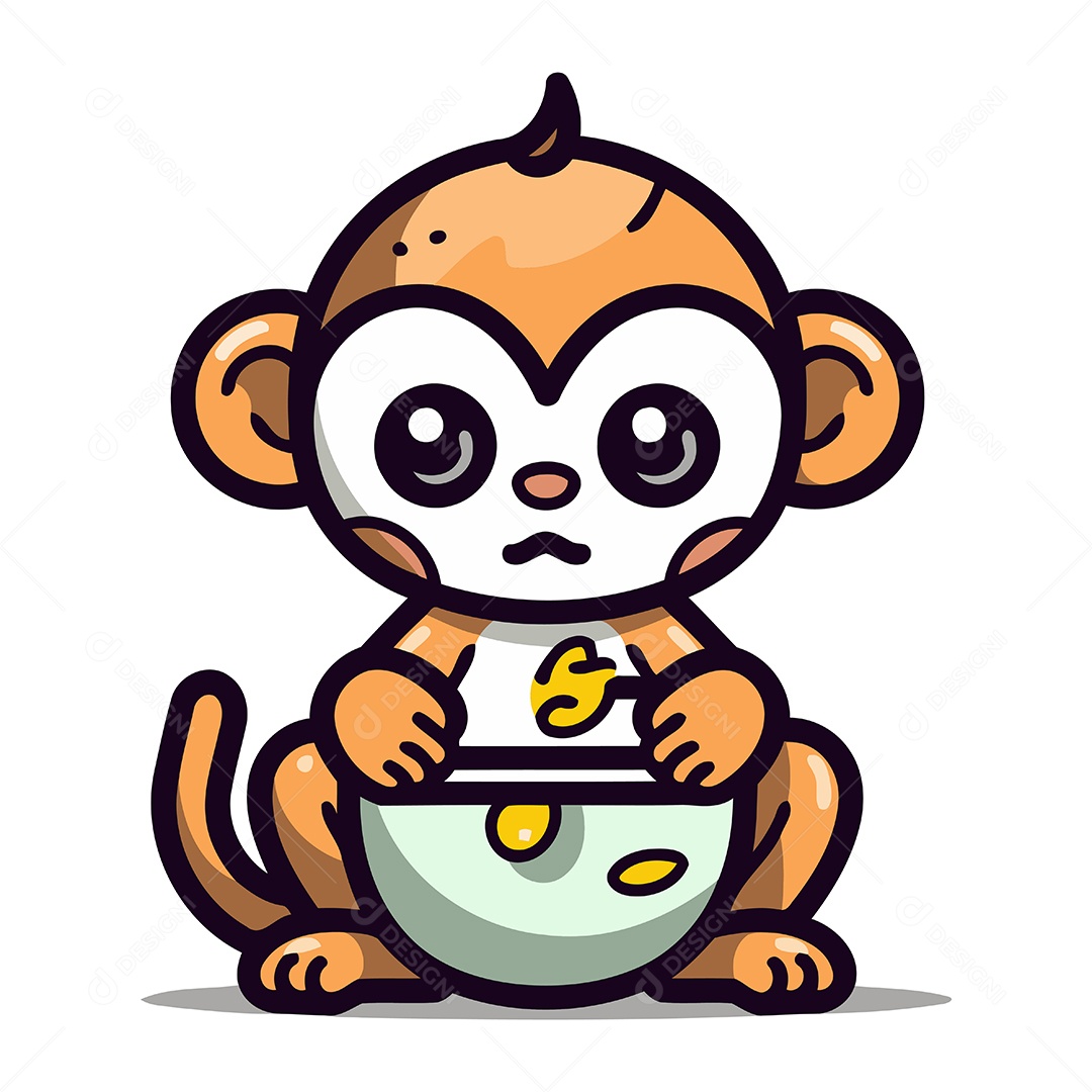 Macaco Fofo Comendo uma Tigela de Cereais Ilustração Vetor EPS