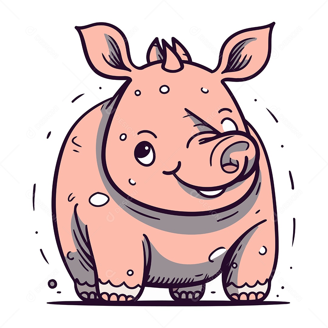 Rinoceronte Fofo de Desenho Animado Ilustração Vetor EPS