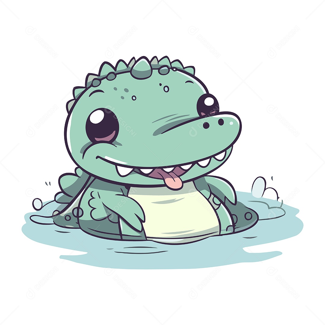 Crocodilo de Desenho Animado na Água Ilustração Vetor EPS