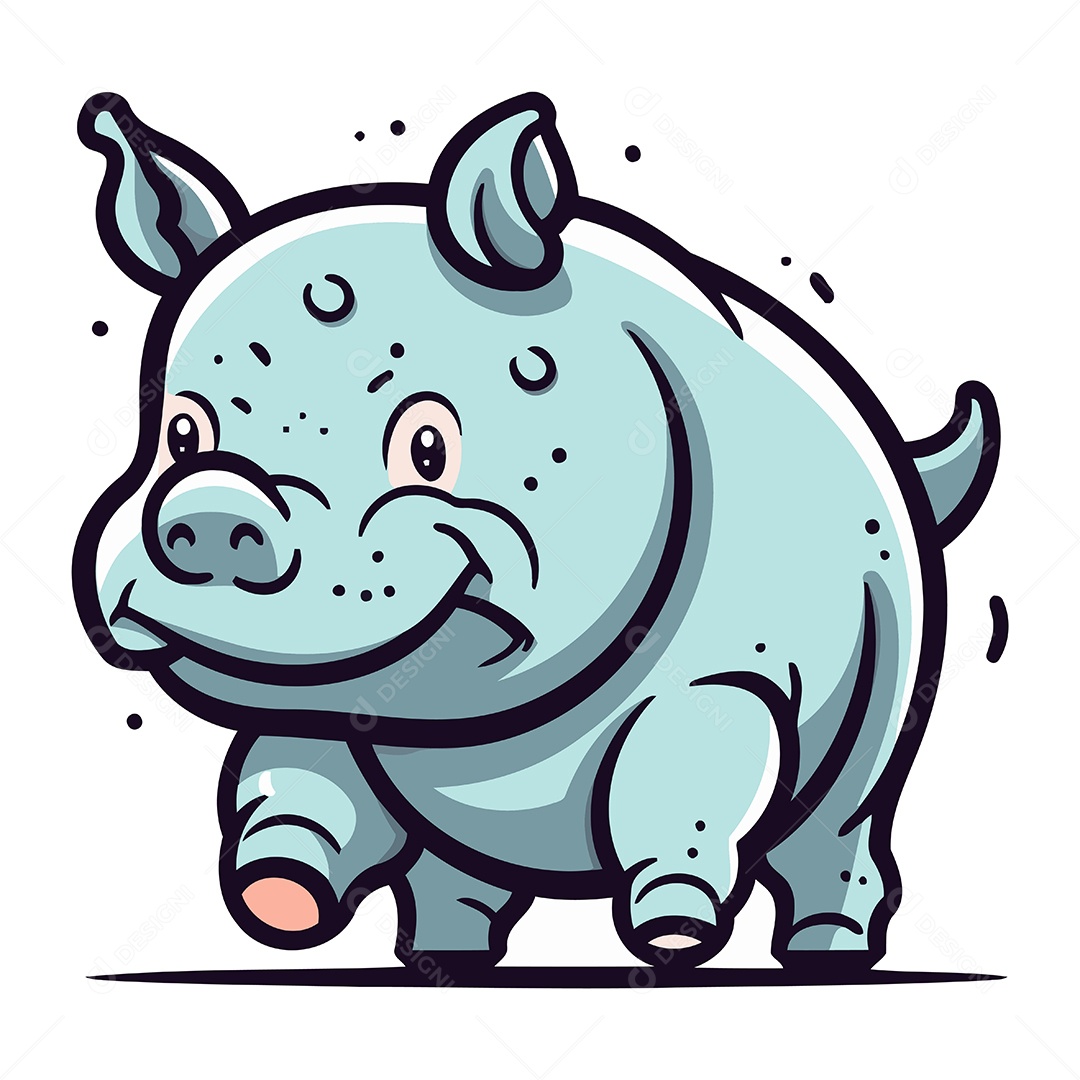 Rinoceronte de Desenho Animado Ilustração Vetor EPS