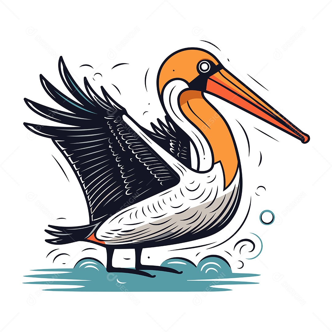 Pelicano de Desenho Animado Ilustração Vetor EPS