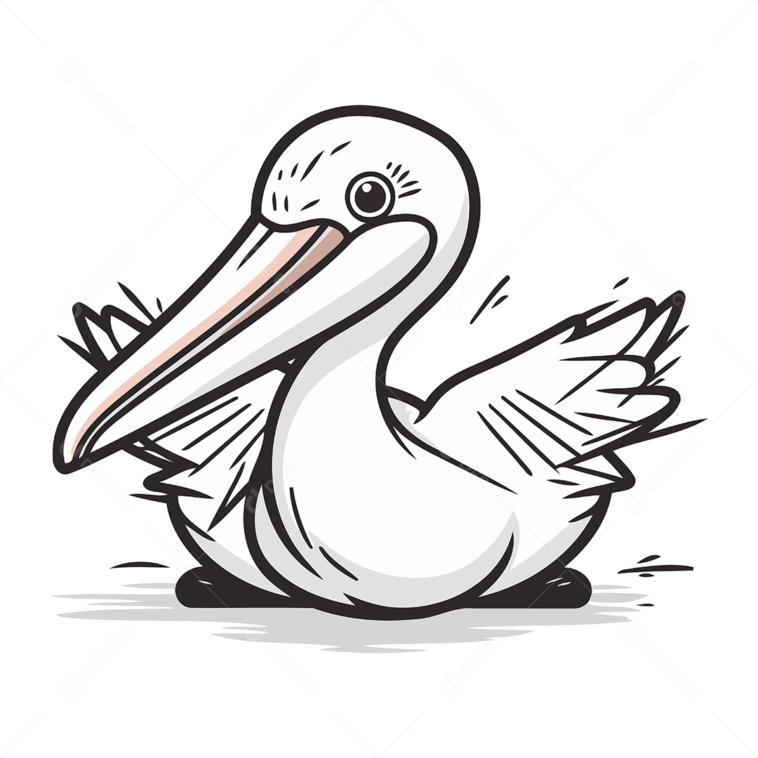 Pelicano de Desenho Animado Ilustração Vetor EPS