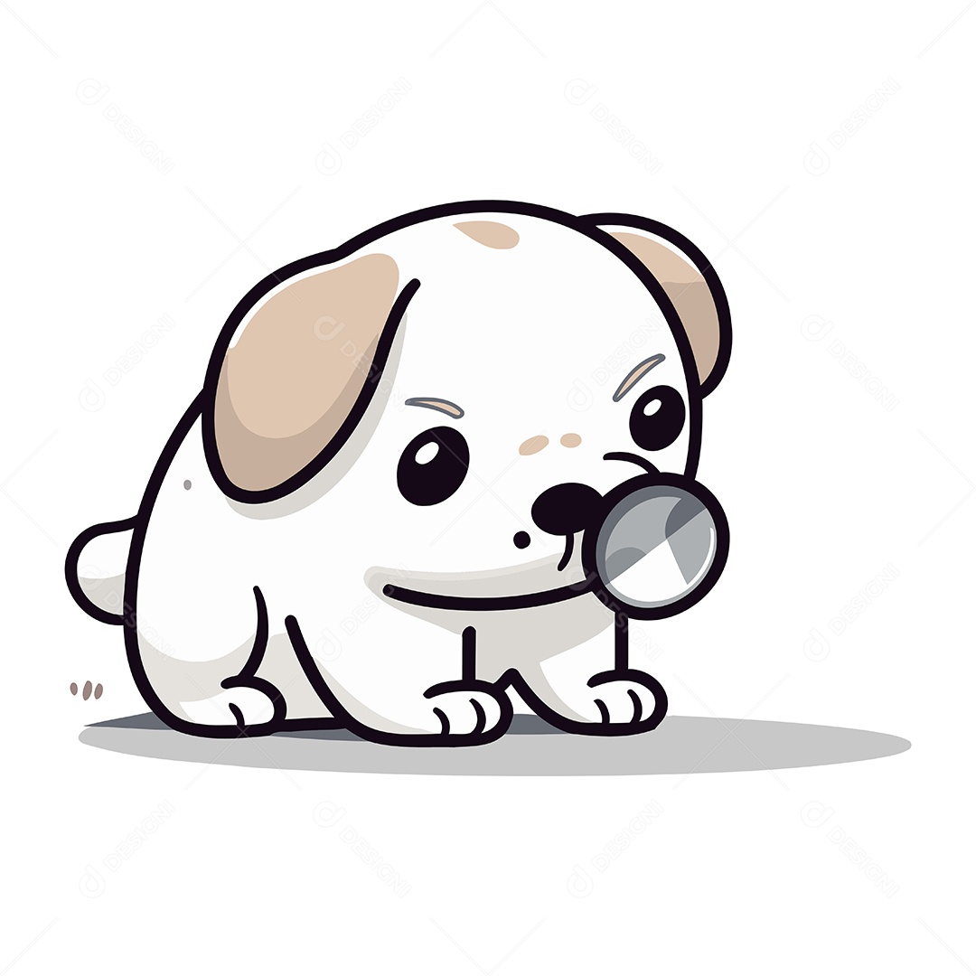 Cachorro Fofo de Desenho Animado com Lupa Ilustração Vetor EPS