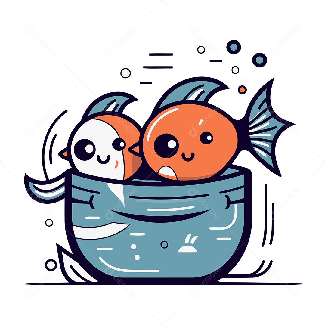 Peixes de Desenho Animado em um Aquário Ilustração Vetor EPS