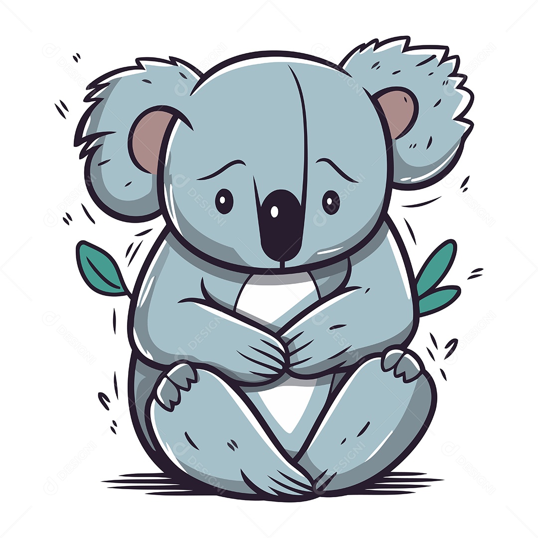 Coala Fofo de Desenho Animado Sentado no Chão Ilustração Vetor EPS