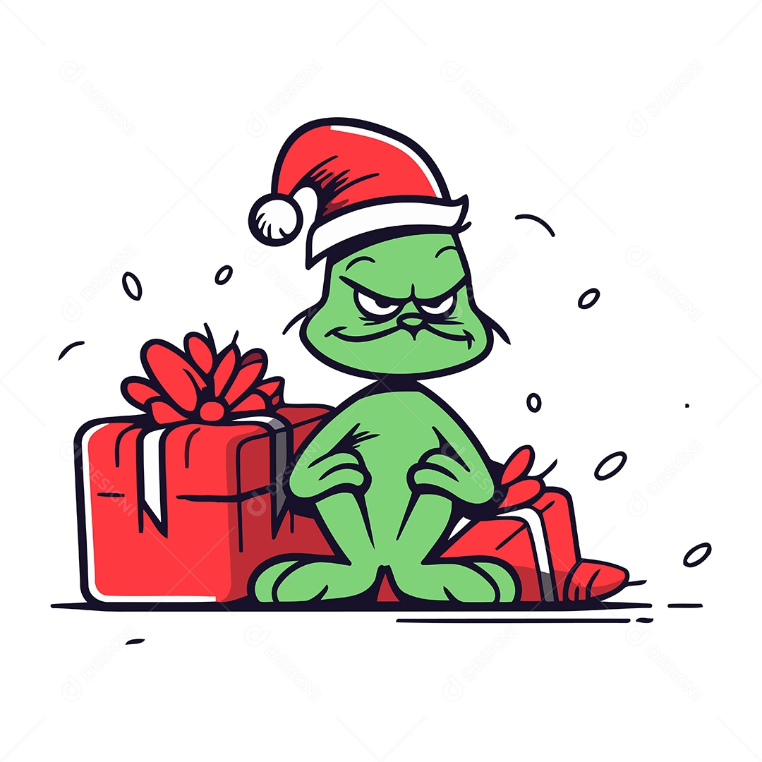 Monstro Engraçado com Presente de Natal Ilustração Vetor EPS