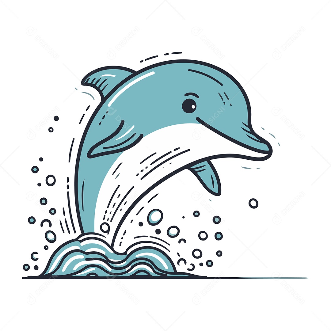 Golfinho Fofo de Desenho Animado Ilustração Vetor EPS