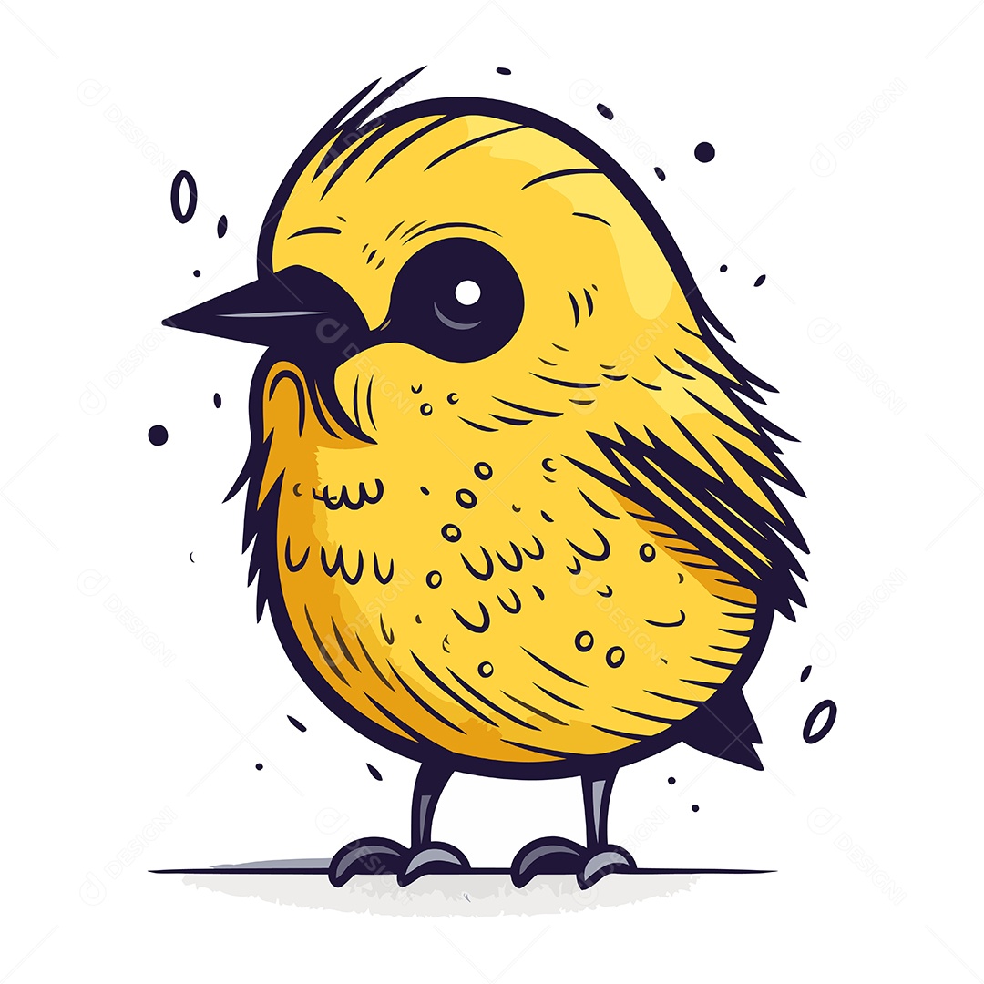 Pássaro Amarelo Fofo de Desenho Animado Ilustração Vetor EPS