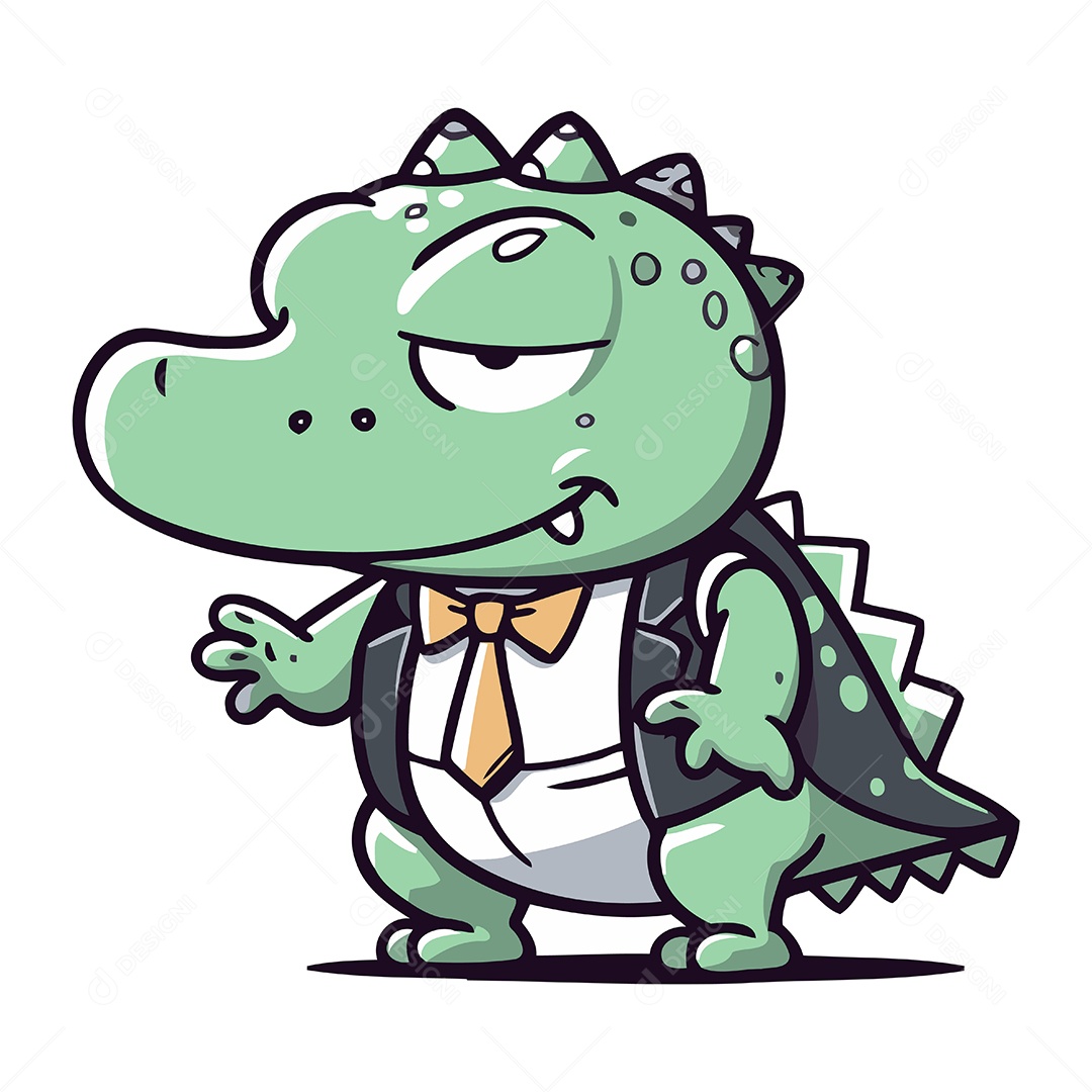 Crocodilo de Desenho Animado em Terno e Gravata Ilustração Vetor EPS