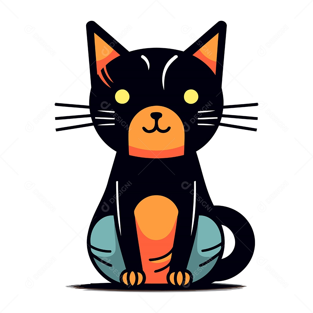 Gato Preto Fofo de Desenho Animado Ilustração Vetor EPS