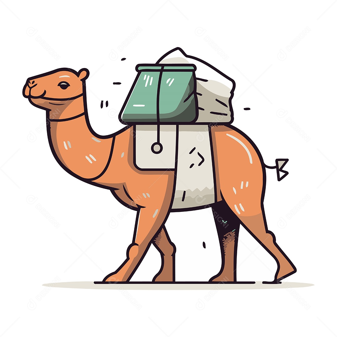 Camelo de Desenho Animado com Mochila Ilustração Vetor EPS
