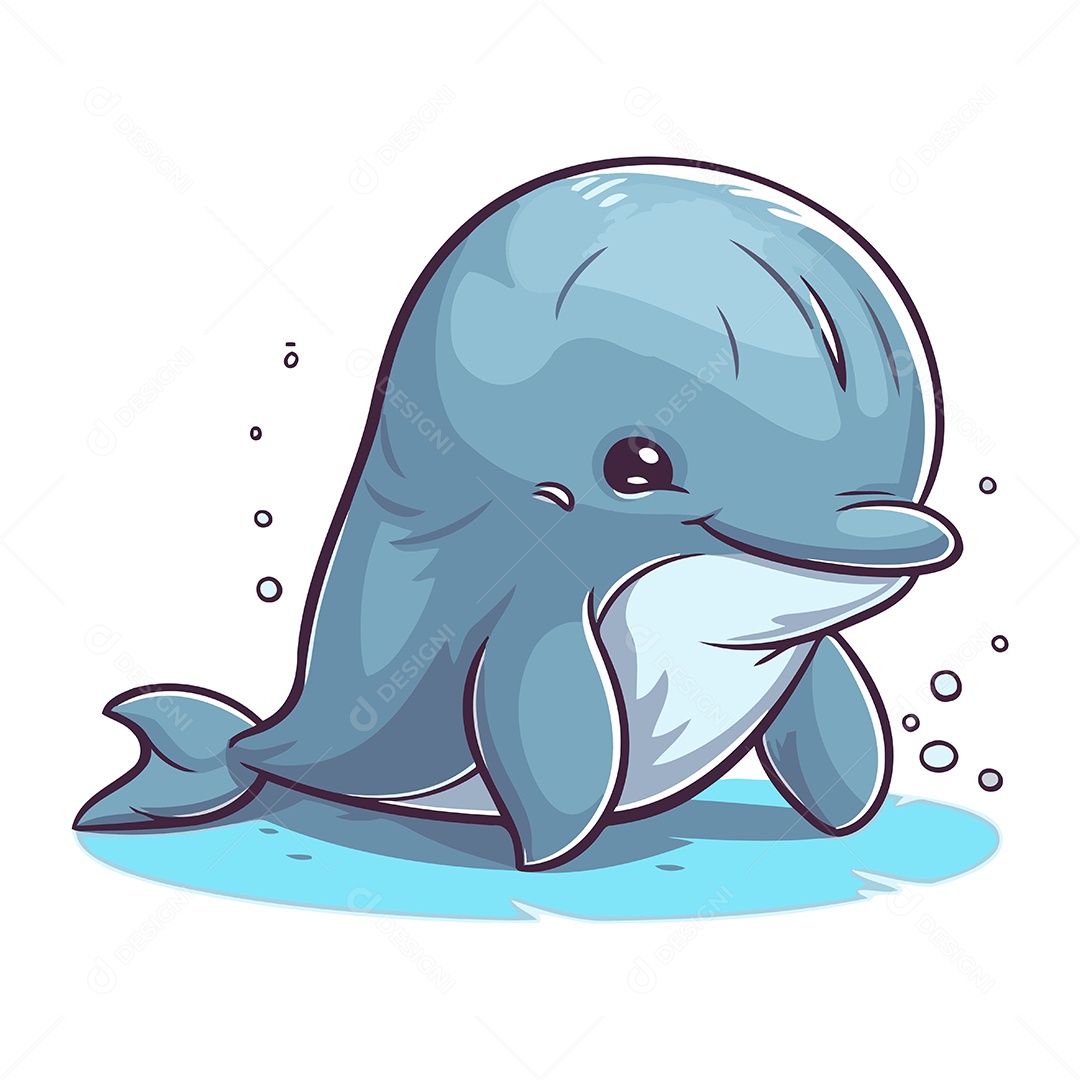 Golfinho Fofo de Desenho Animado Ilustração Vetor EPS