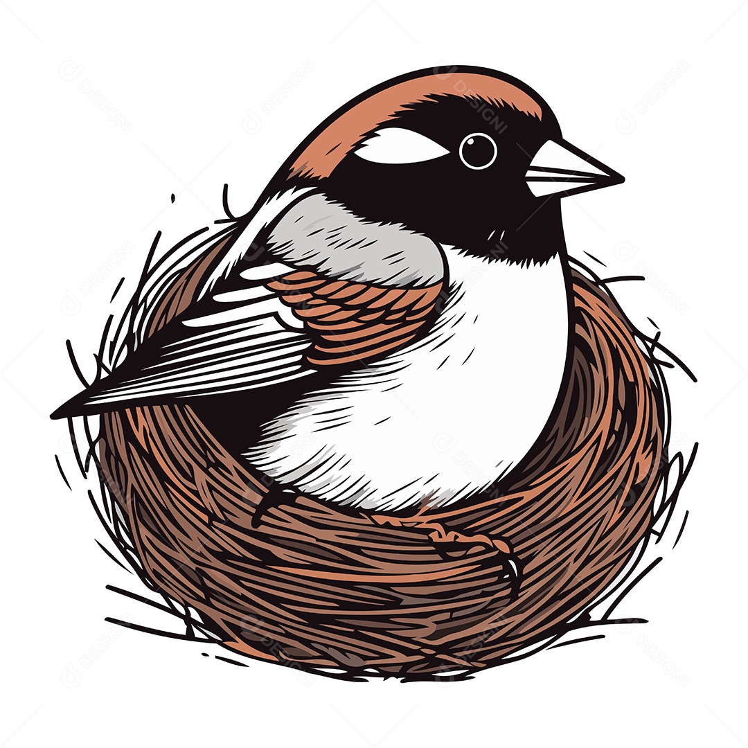Pássaro de Desenho Animado no Ninho Ilustração Vetor EPS