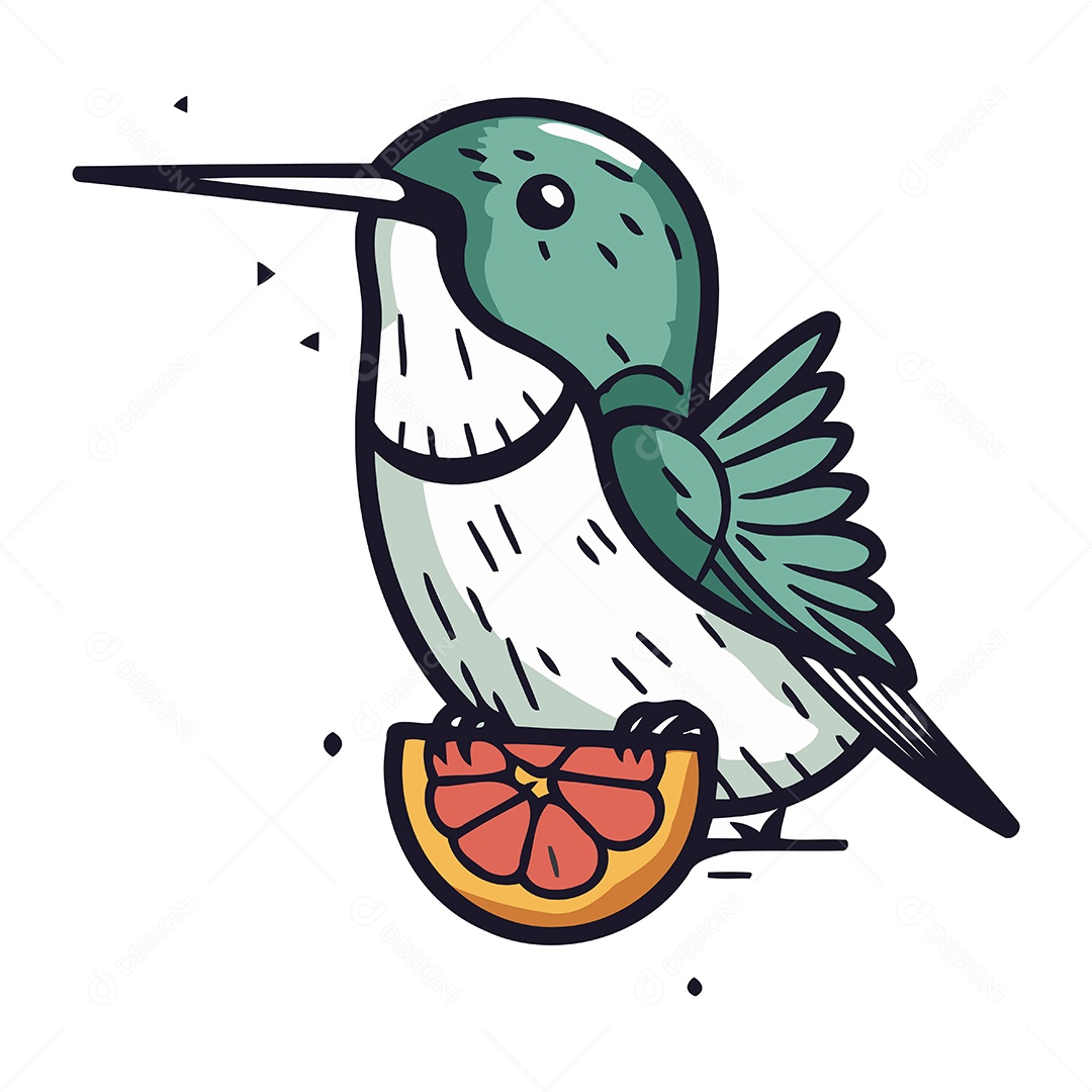 Beija Flor de Desenho Animado com Toranja Ilustração Vetor EPS