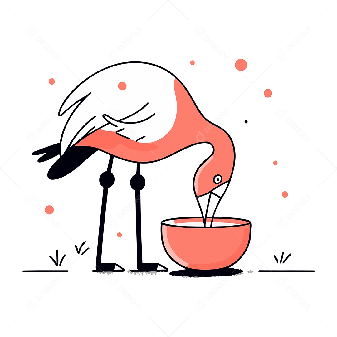Flamingo Comendo em uma Tigela Ilustração Vetor EPS