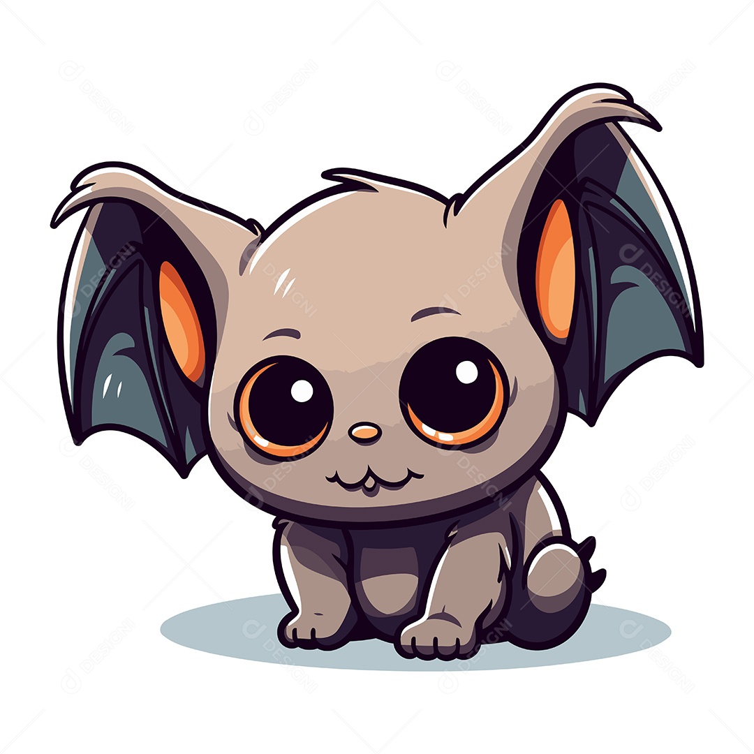 Filhote de Morcego Fofo Desenho Animado Ilustração Vetor EPS